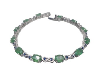 Emerald Sapphire Bridal Bracelet 925 Silver Emerald Bracelet Natural Emerald Bracelet May Septemeber Birthstone Bracelet For Her