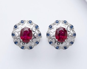 925 Sterling Silver Ruby Cufflink Natural Ruby Cufflink For Men July Birthstone Cufflinks