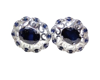 925 Silver Sapphire Engagement Cufflinks 3 Carat Sapphire Wedding Cufflinks September Cufflinks Sapphire Groomsmen Cufflinks