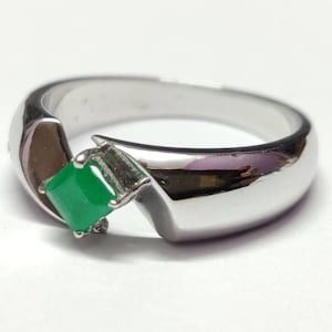 Heavy Silver Emerald Ring 5 mm Square Emerald Solitaire Ring Emerald Men Ring Natural Emerald Band Emerald Anniversary Gifts For Him