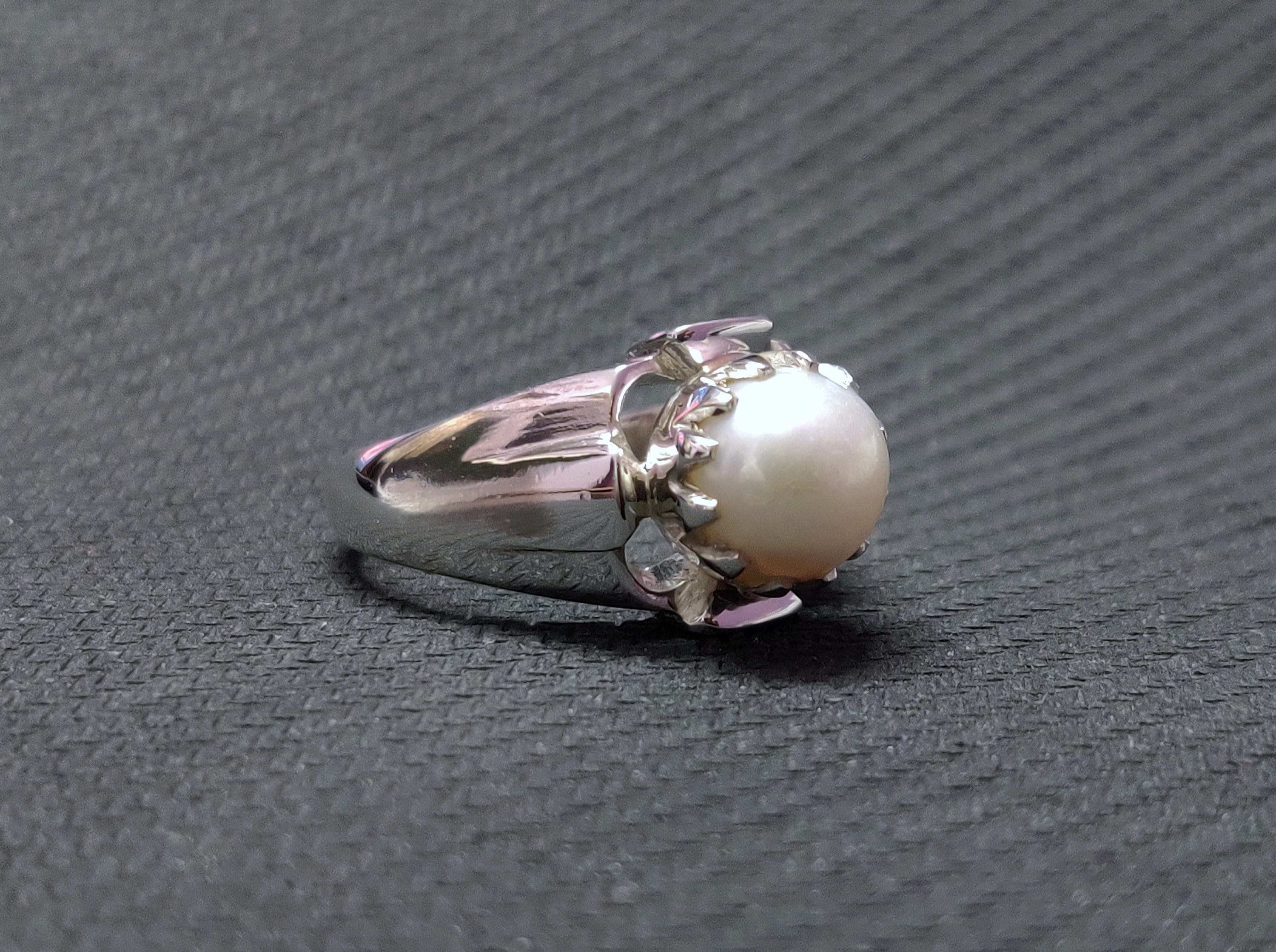 925 Silver Pearl Ring Men 9 Mm Round Pearl Band Mens Pearl Etsy