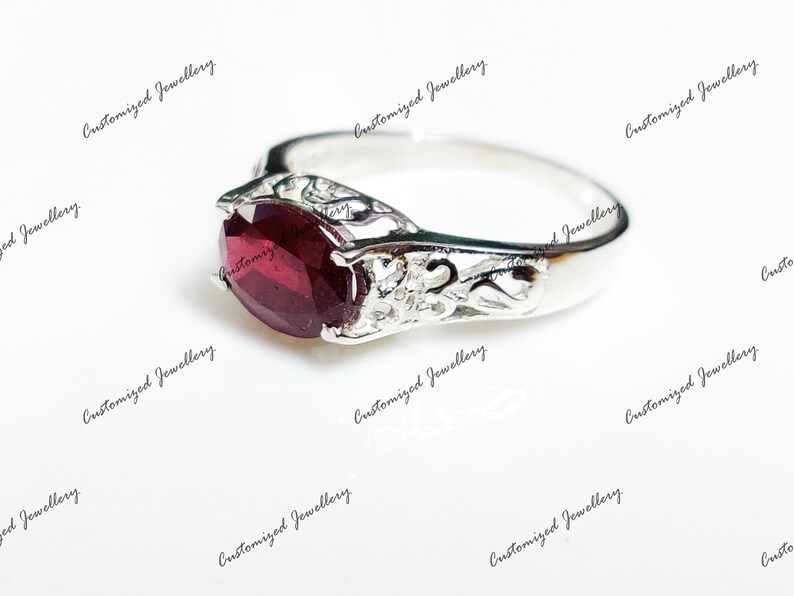 Großer Rubin Statement Ring Großer Rubin Ring Herren Roter Rubin Cocktail Ring 7x9 mm Oval Rubin Jahrestag Ring Juli Geburtsstein Ring Glas filled Rubin Bild 4