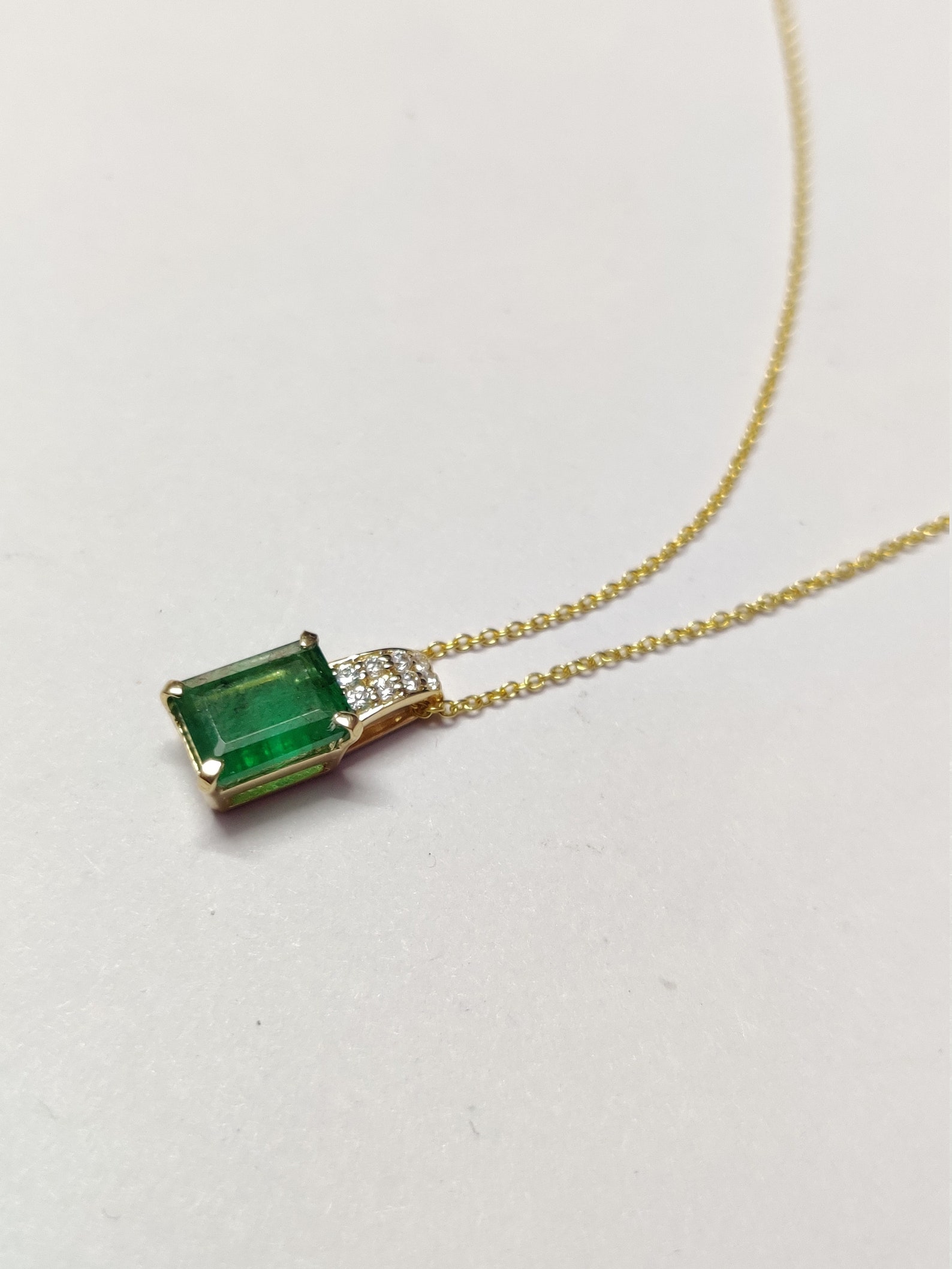 Gold Emerald Necklace 14K Gold Emerald Pendant Necklace 14K Etsy