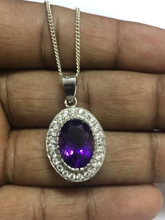 Large Amethyst Necklace 10 X 14 Mm Oval 