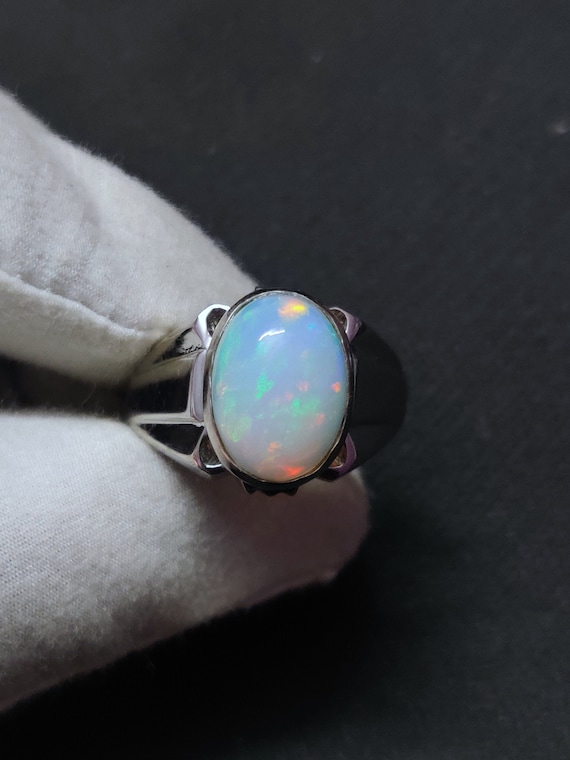 Opal Men Ring Natural Ethiopian Opal Men Ring 12x16 Mm Oval 9 Ct Opal Statement Ring Heavy Silver Opal Men s Ring Sterling Silver Opal Ring Etsy