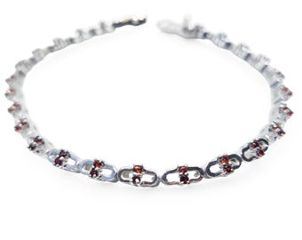 925 Silber Granat Armband Zierliches Granat Armband 1,50 mm Rundes Granat Armband Januar Birthstone Armband Winziges Silberarmband für Sie