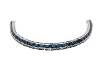 Mens Emerald Cut London Blue Topaz Sterling Silver Tennis Bracelet