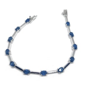 Blue Sapphire Line Bracelet Natural Sapphire Dainty Bracelet 925 Silver Sapphire Bracelet September Birthstone Bracelet Anniversary Gift