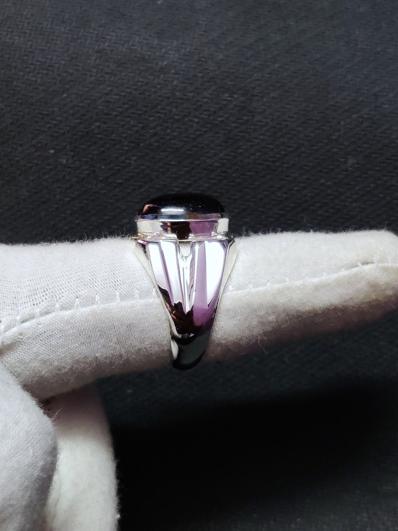Silver Black Diopside Ring 10x14 mm Oval 7 Ct Black Star Ring 4 Star Black Star Men Heavy Silver Ring Black Diopside Men Ring Gemstone Ring
