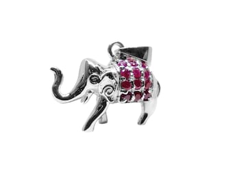 Sterling Silver Elephant Charm with Natural Ruby