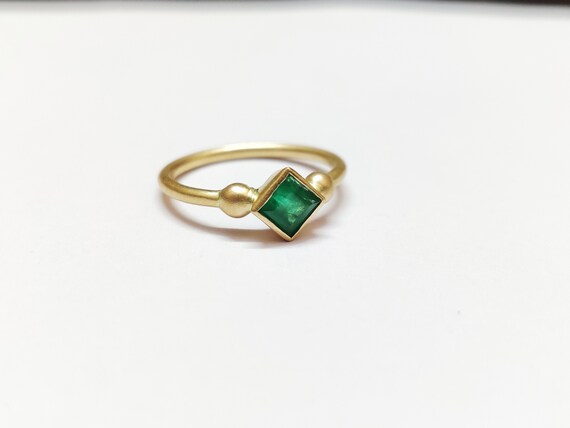 14K Gold Emerald Ring High Quality Emerald Matte Gold Ring | Etsy