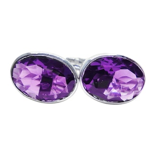 Gros boutons de manchette en améthyste, argent 925, améthyste, boutons de manchette pour garçons d&#39;honneur, 10 x 14 mm, améthyste ovale, boutons de manchette pour homme, améthyste naturelle, boutons de manchette de mariage