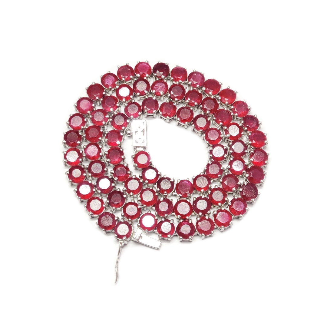 Genuine Ruby Necklace Natural Ruby Tennis Necklace Real Ruby Etsy