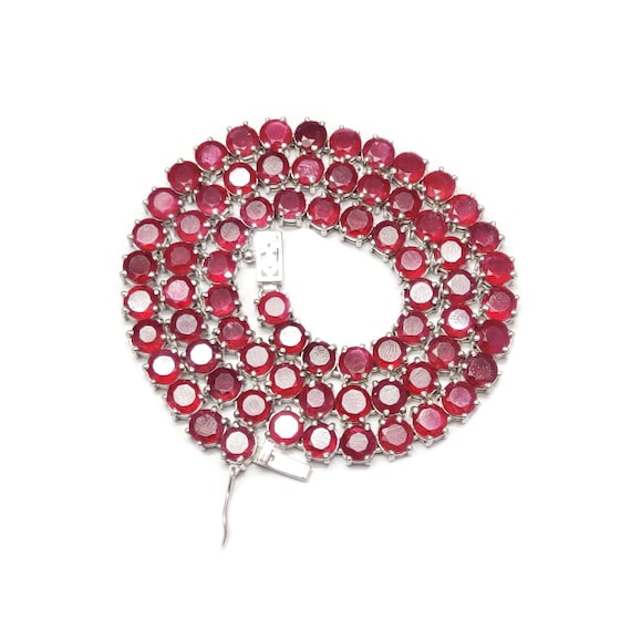 Amour Sterling Silver Created Ruby & White Sapphire Tennis Necklace and  Bracelet | eBay
