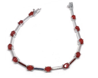 Armband med naturlig rubinlinje, elegant armband med naturlig rubin, 925 silverrubinarmband, armband med födelsesten i juli, jubileumspresent till henne