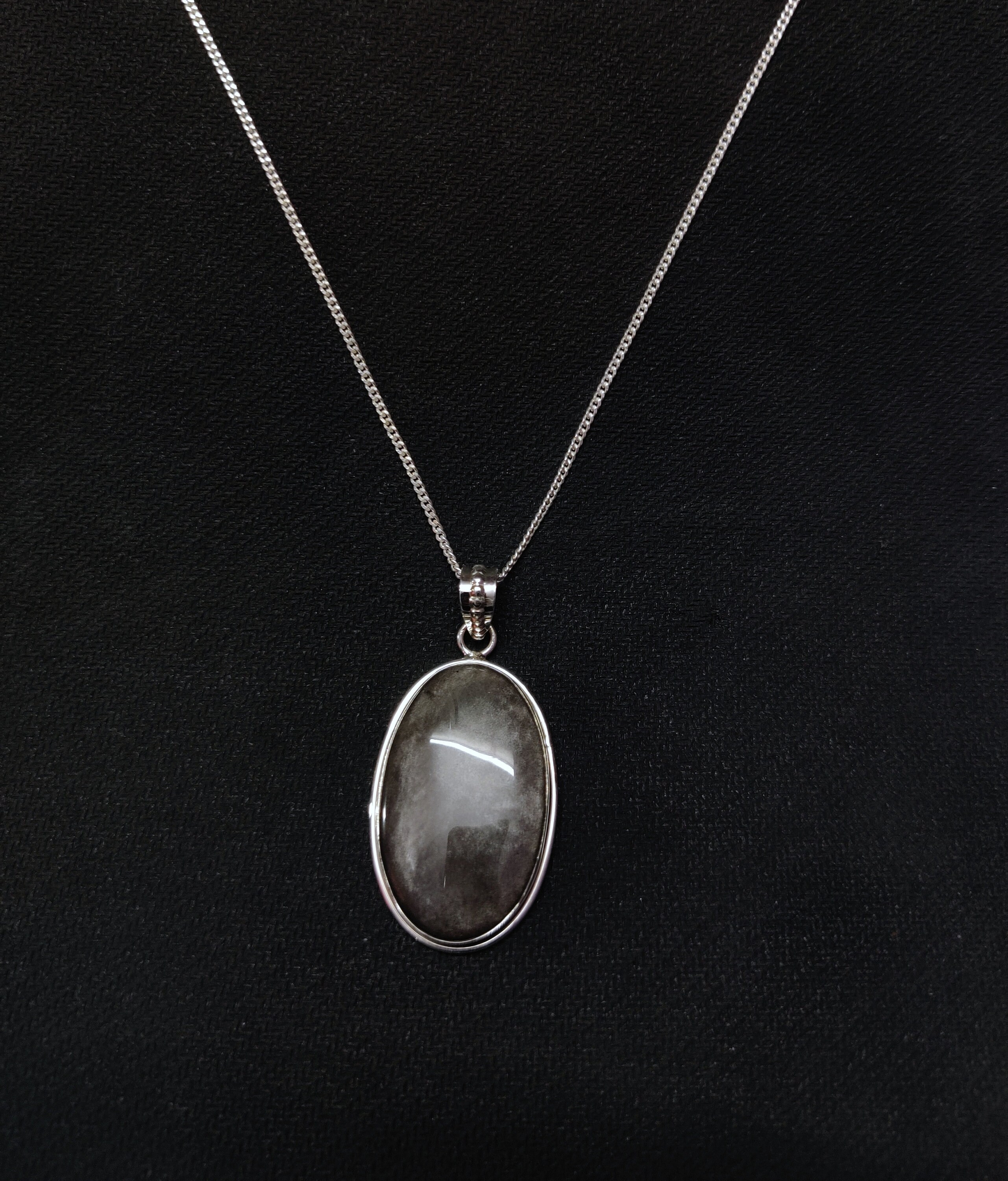 Silver Obsidian Pendant Necklace 925 Sterling Silver Obsidian Etsy UK