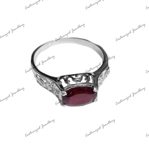 Großer Rubin Statement Ring Großer Rubin Ring Herren Roter Rubin Cocktail Ring 7x9 mm Oval Rubin Jahrestag Ring Juli Geburtsstein Ring Glas filled Rubin Bild 5