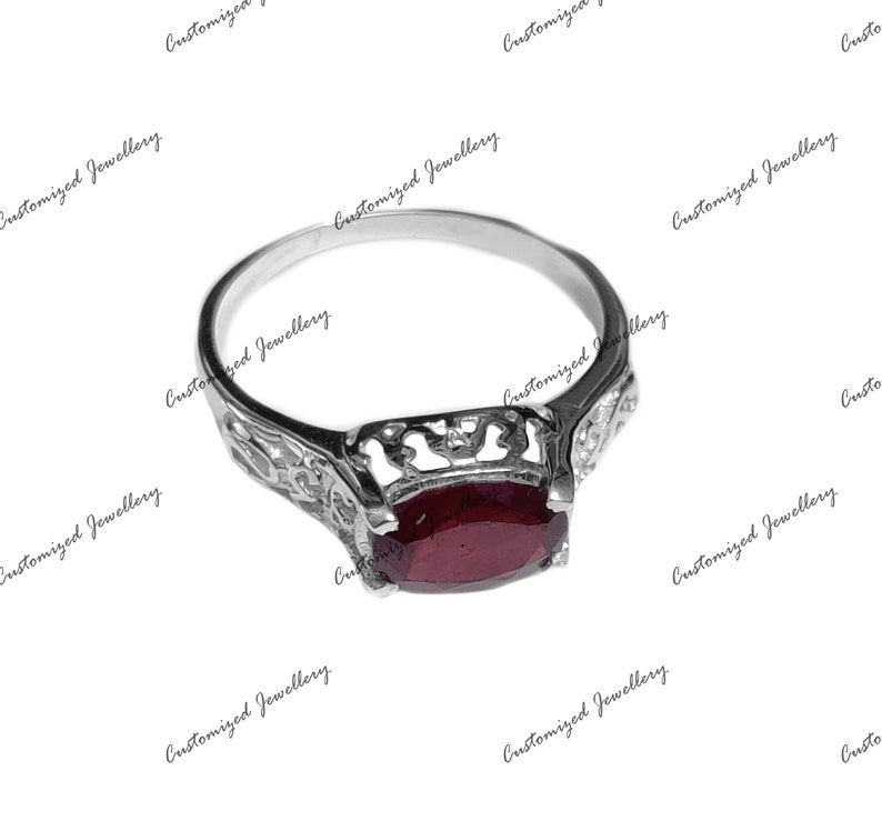 Großer Rubin Statement Ring Großer Rubin Ring Herren Roter Rubin Cocktail Ring 7x9 mm Oval Rubin Jahrestag Ring Juli Geburtsstein Ring Glas filled Rubin Bild 5