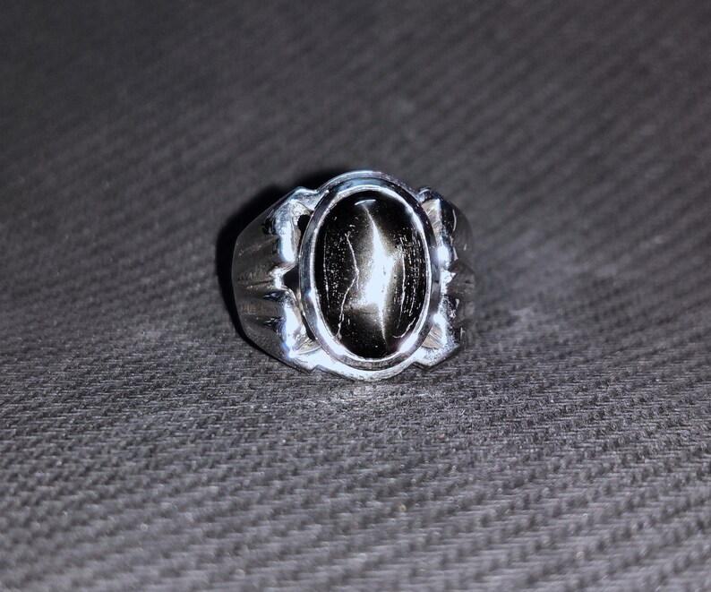 Silver Black Diopside Ring 10x14 mm Oval 7 Ct Black Star Ring 4 Star Black Star Men Heavy Silver Ring Black Diopside Men Ring Gemstone Ring