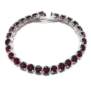 Round Tennis Bracelet Sterling Silver Garnet Bracelet Tennis Garnet Bracelet January Birthstone Bracelet For Her AAA Red Garnet Bracelet