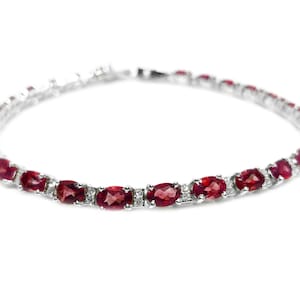 Red Garnet Bracelet For Her Natural Garnet Bracelet with Moissanite Sterling Silver Garnet Bracelet January Birthstone Bracelet For Her