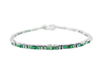 Emerald Bracelet Women Natural Emerald Bracelet 925 Silver Green Emerald Bracelet Channel Setting Emerald Bracelet May Birthstone Bracelet