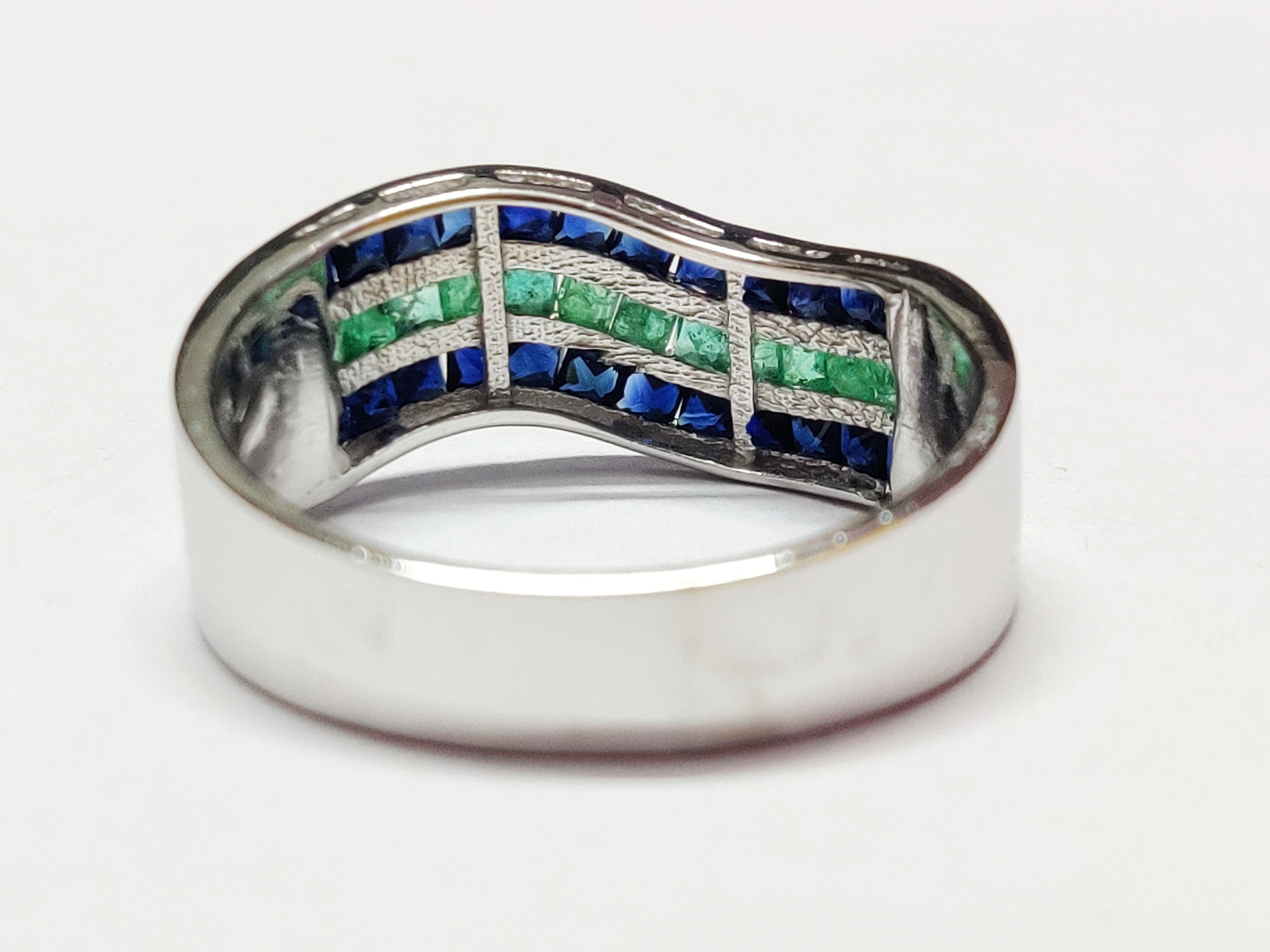 Silver Emerald Sapphire Ring Men Sapphire Emerald Statement Etsy