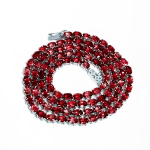 Garnet Tennis Necklace Oval Garnet  Tennis Chain Natural Red Garnet Tennis Chain For Her January Birthstone Necklace 925 Sterling Silver