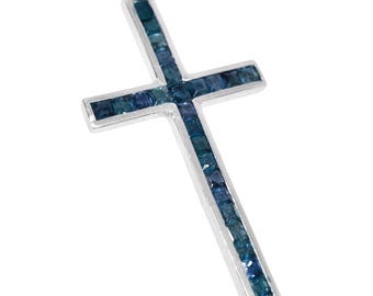 Blue Sapphire Cross Pendant Necklaces Sterling Silver Sapphire Cross Pendant Minimalist Cross Pendant Women Natural Sapphire Cross Pendant