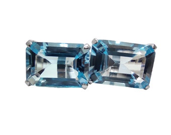 Gemelos de topacio azul grande para hombre, 10x14 mm, gemelos de topacio azul octágono para hombre, gemelos de boda con topacio azul de plata 925, gemelos para padrinos de boda con topacio azul