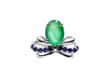 925 Silver Emerald Ribbon Ring Emerald Anniversary Gift For Her May Gemstone Ring Genuine Emerald Ring