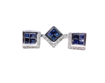 925 Silver Sapphire Diamond Jewelry Set Natural Sapphire Diamond Anniversary Jewelry Set Minimal Sapphire Jewelry Set September Birthstone