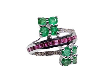 Natural Emerald Diamond Engagement Ring Natural Ruby Diamond Anniversary Ring