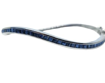 925 Silver Mens Sapphire Bangle Bracelet Natural Blue Sapphire Bangle Men High Quality Sapphire Bracelet For Men September Bangle Bracelet