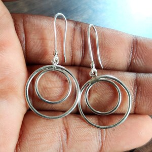 Silver Geometric Drop Earrings Round Geometric Earrings Geometic Dangle Earrings Silver Statement Drop Earrings Unique Minimalist Earrings
