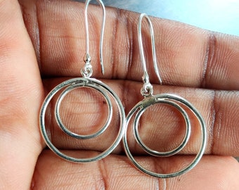 Silver Geometric Drop Earrings Round Geometric Earrings Geometic Dangle Earrings Silver Statement Drop Earrings Unique Minimalist Earrings