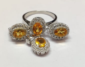 Sterlingzilveren citrien sieradenset, 3,2 kt november geboortesteen