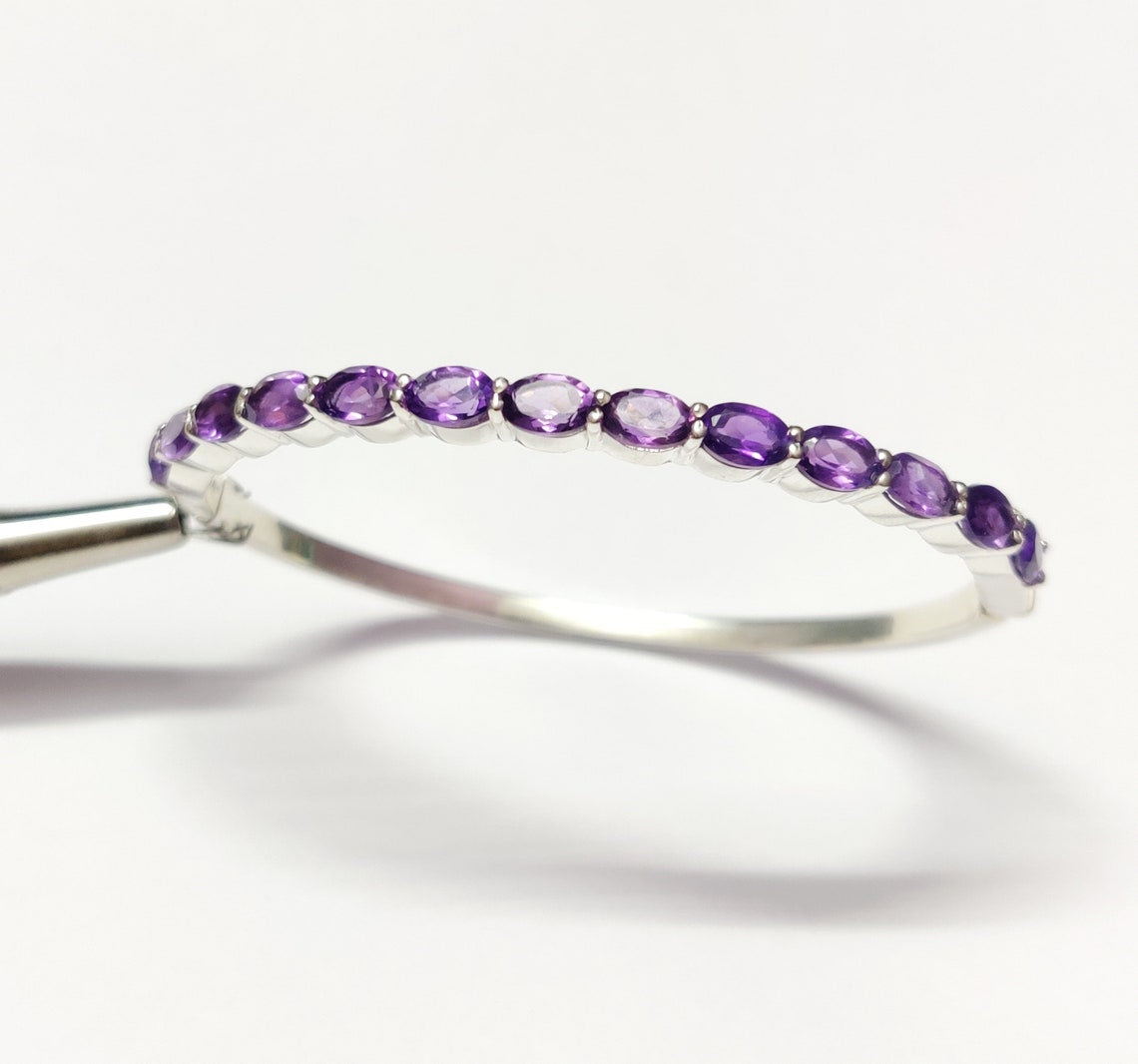 Amethyst Bangle Sterling Silver Amethyst Bangle Bracelet 7 Ct Etsy