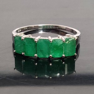 Natural Emerald Band Silver 4x6 mm Octagon 3 Ct Emerald Ring 5 Stone Emerald Ring Emerald Men Ring Emerald Band Gift For Him Gift For Her