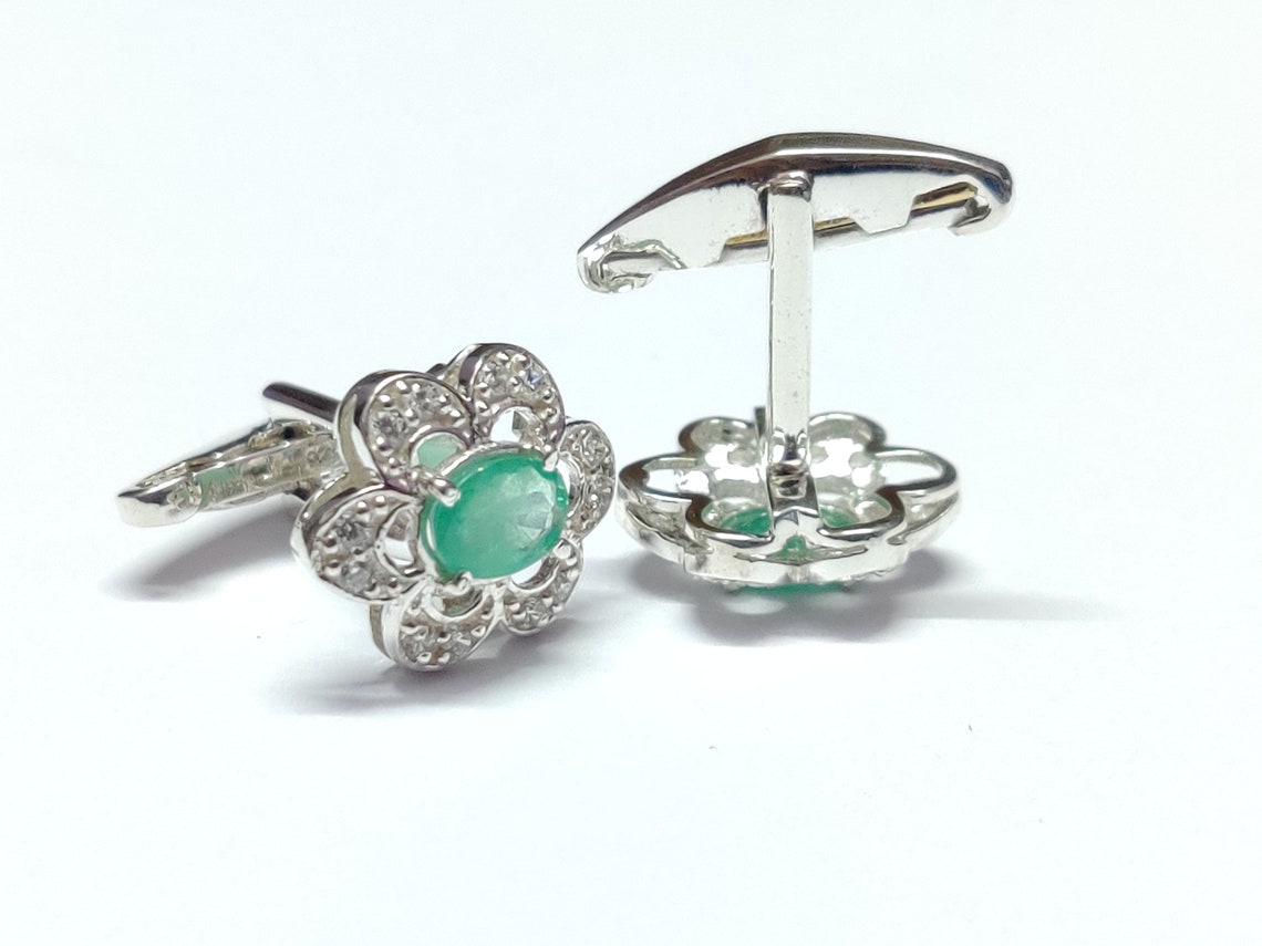 Silver Emerald Cufflinks 2 Ct Emerald Engagement Cufflinks 5x7 Etsy UK