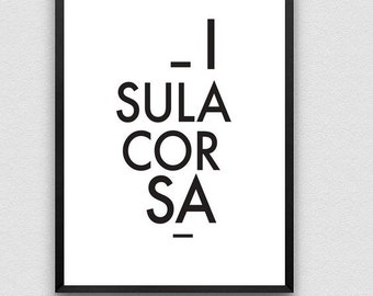 Affiche Ville Corse - Black & White - Voyage - Design - Minimaliste  - Texte - Décoration murale pour couple - Famille