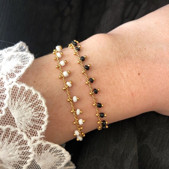 Black or White Dyed Beaded Bracelet - Etsy