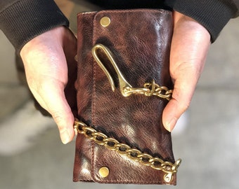 Vintage Wallet And Chain,Mens Leather Long Wallet,Trifold Leather Wallet,Boyfriend Gift Wallet,Card wallet,Cellphone Pouch For Men