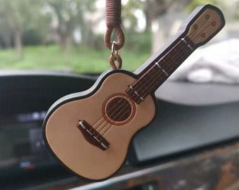 Personalized leather Ukulele,Miniature ukulele,Car Charm Accessory,Car Charms Rear View Mirror,Car Mirror Accessories,Music Teacher Gift