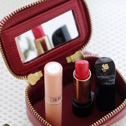 Genuine Leather Lipstick Case With Mirrorportable Lipstick Etsy