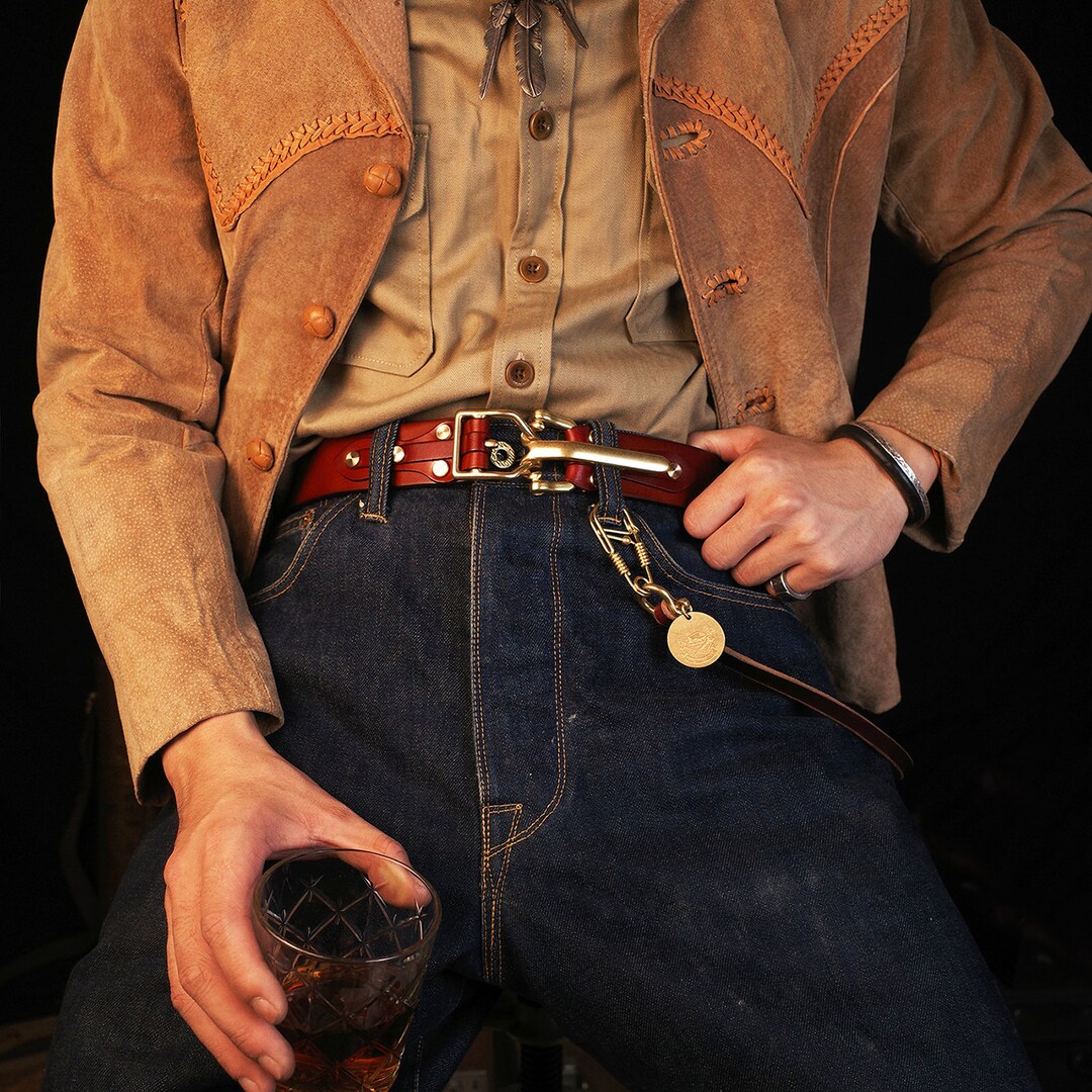 Handmade Littleton Cavalry Brass Buckle Leather Belt,father's Day Gift