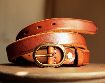 Handmade Women's Leather Belt,Cognac Leather Belt,Oval Buckle Leather Belt,Black Leather Belt