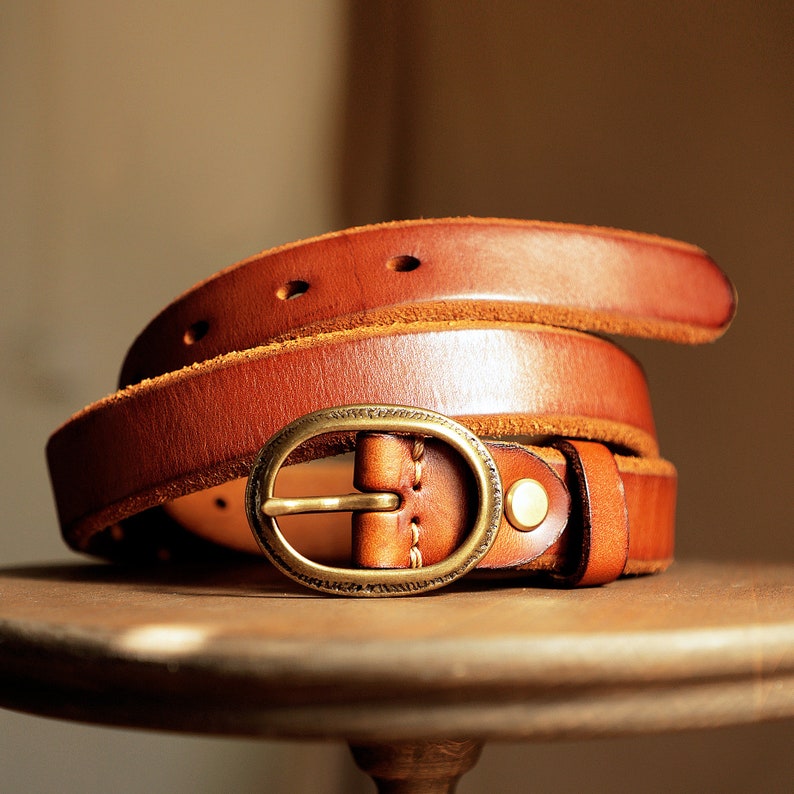 Handmade Women's Leather Belt,Cognac Leather Belt,Oval Buckle Leather Belt,Black Leather Belt Cognac