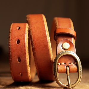 Handmade Women's Leather Belt,Cognac Leather Belt,Oval Buckle Leather Belt,Black Leather Belt image 5