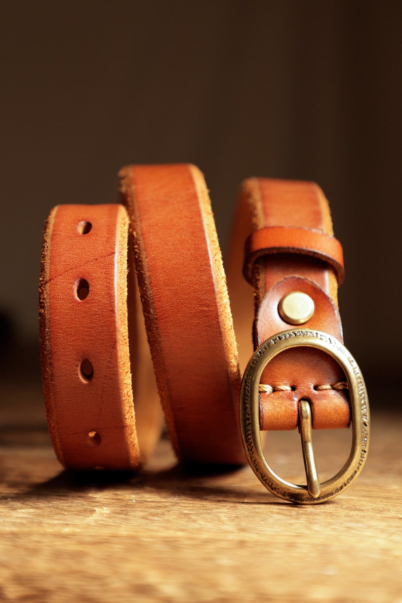 Handmade Women's Leather Belt,Cognac Leather Belt,Oval Buckle Leather Belt,Black Leather Belt image 5